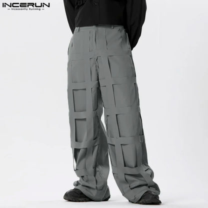 INCERUN 2024 American Style Men's Pantalons Personality Deconstruction Design Trousers Casual Streetwear Solid Long Pants S-5XL