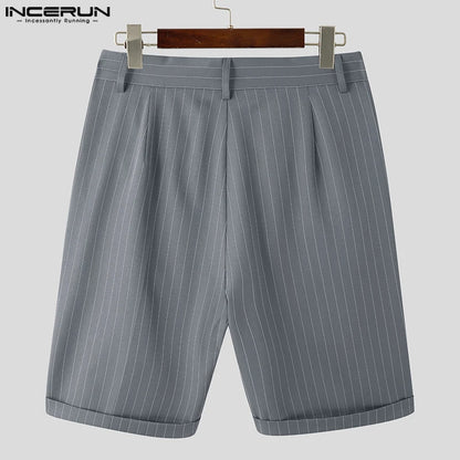 INCERUN 2023 Korean Style Men's Striped Business All-match Shorts Casual Streetwear Male Comfortable Straight Split Shorts S-5XL