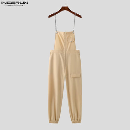 INCERUN 2023 Handsome Men's Solid All-match Cargo Pants Jumpsuits Streetwear Male Hot Sale Chain Connection Design Rompers S-5XL