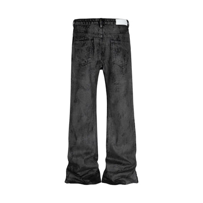 HOUZHOU High Street darkwear Flare Jeans für Männer Y2k Pantalones Hombre Lederhose Übergroße Jeanshose Brushed Sparkling