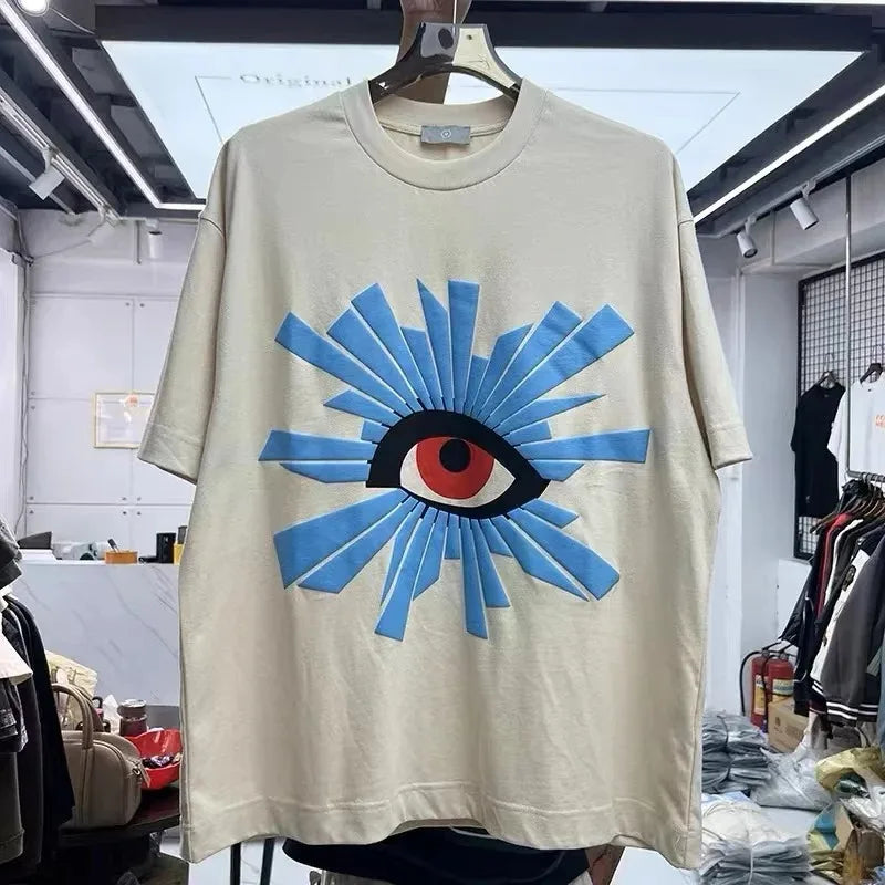 Summer Creative Fun Eye Foam Printed Short Sleeve T-shirt Men's High Quality Cotton Loose Oversized T-shirt Top Short Sleeve Top