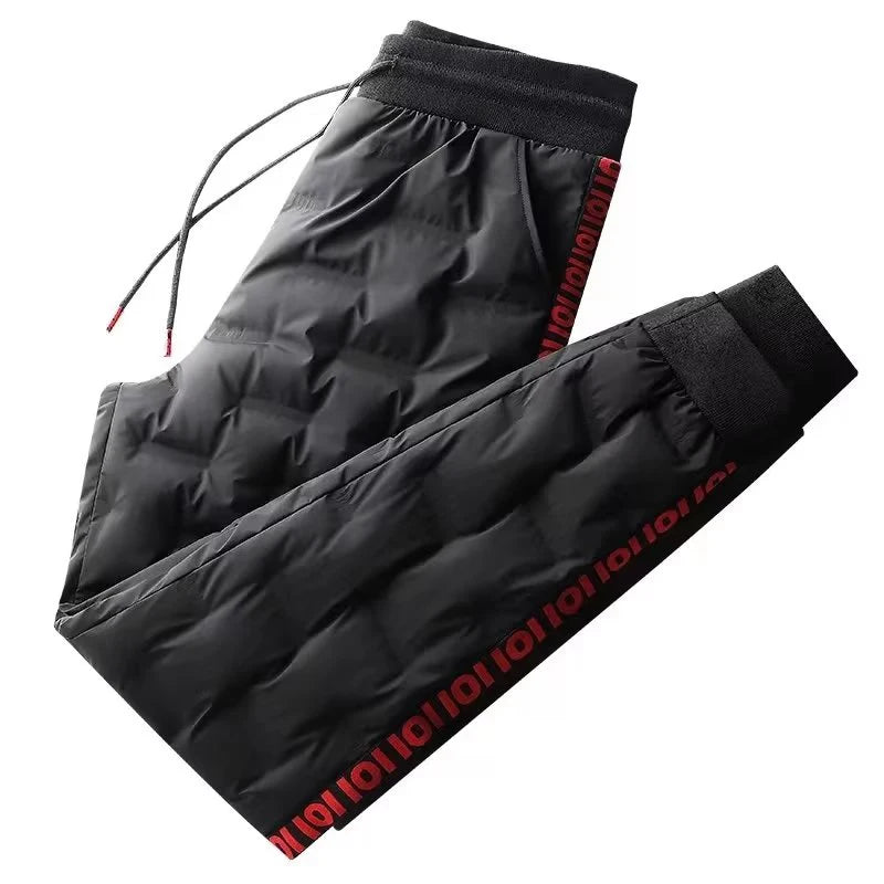 HOUZHOU Duck Down Padding Brushed Pants Men Winter Padded Pants Men Warm Feather Pants Sweatpants Down Trousers Waterproof 5XL