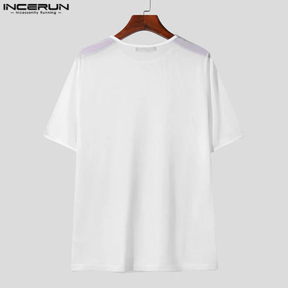 2024 Hommes T-shirts Maille Transparent O-cou Manches Courtes Streetwear Hommes Vêtements Couleur Unie Sexy Mode Camisetas S-3XL INCERUN