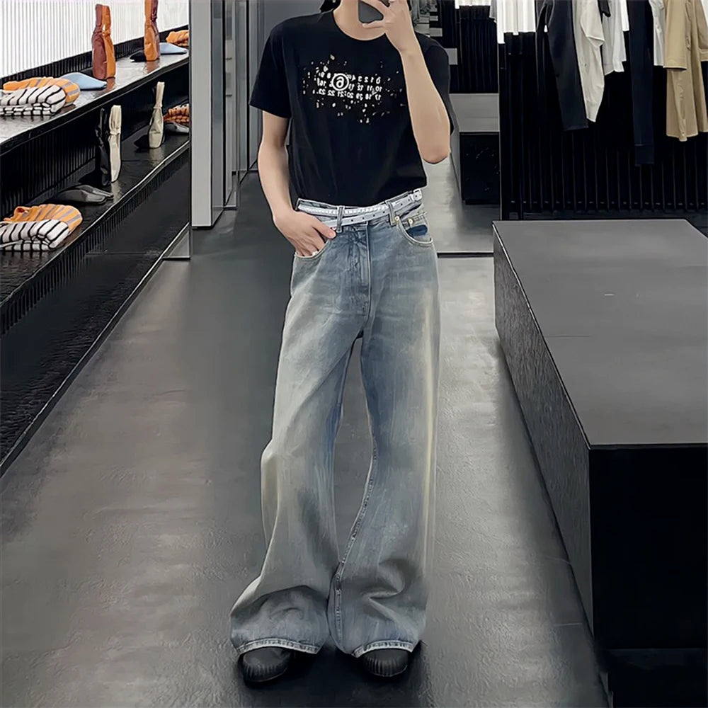 Hip Hop New Branch Pattern Washed Jeans Unisex Straight Baggy Y2K Denim Trousers Vintage Blue Loose Casual Cargo Pants Oversized