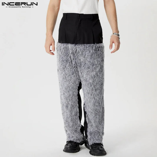 INCERUN 2024 American Style Trousers Men's Fashion Splicing Tassel Design Pants Casual Well Fitting Personality Pantalons S-5XL