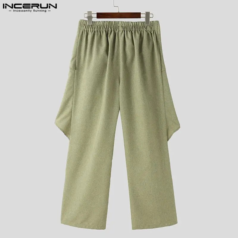 INCERUN 2024 American Style New Men Trousers Personalized Waist Design Long Pants Streetwear Leisure Solid Color Pantalons S-5XL