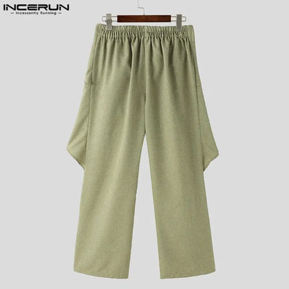 INCERUN 2024 American Style New Men Trousers Personalized Waist Design Long Pants Streetwear Leisure Solid Color Pantalons S-5XL