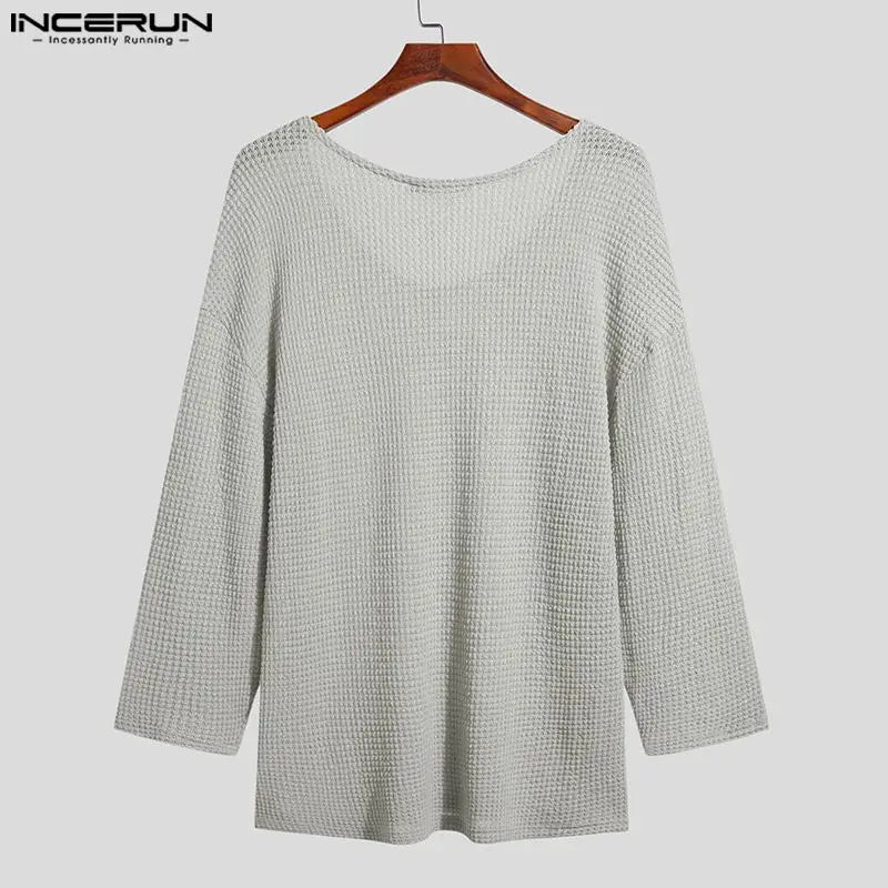 Stylish Hot Sale Tops INCERUN New Men All-match Simple V-neck Camiseta Casual Well Fitting Male Long Sleeve T-shirts S-5XL 2023