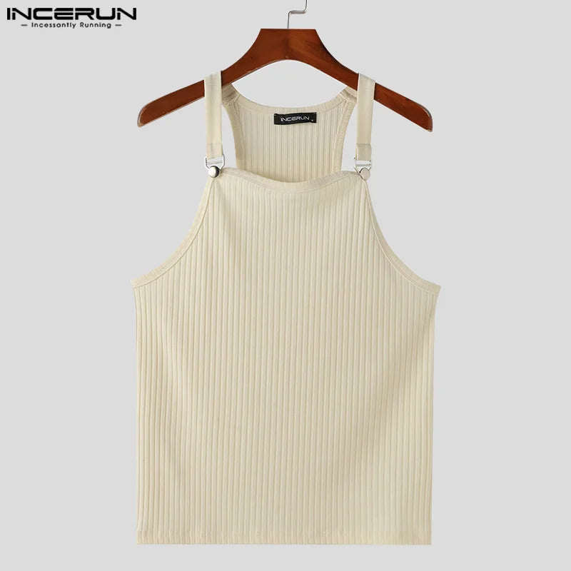 INCERUN Tops 2024 Korean Style New Men's Knitted Pit Strap Vests Summer Casual Streetwear Personality Sleeveless Tank Tops S-5XL