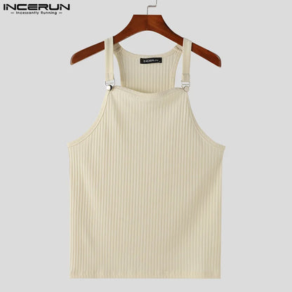 INCERUN Tops 2024 Style coréen Nouveaux gilets tricotés à bretelles pour hommes Été Décontracté Streetwear Personnalité Débardeurs sans manches S-5XL