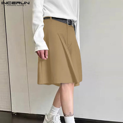 2024 Men Casual Shorts Solid Color Pleated Loose Summer Wide Leg Shorts Men Streetwear Fashion Leisure Men Bottoms S-5XL INCERUN