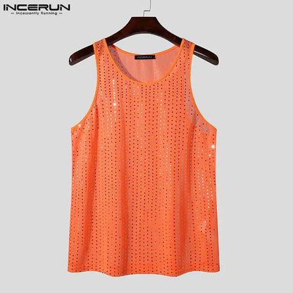 Fashion Casual Style Tops INCERUN 2024 New Men Sparkling Slightly Transparent Vests Summer Streetwear Sleeveless Tank Tops S-5XL