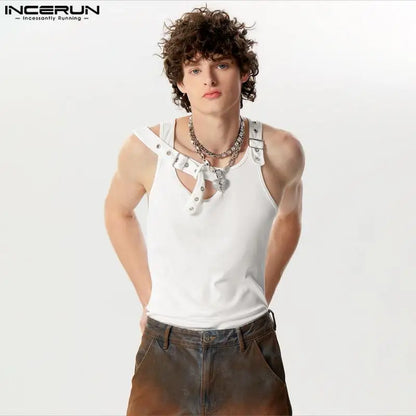 Fashion Casual Style Tops INCERUN 2024 New Mens Fashion Deconstruction Design Vests Streetwear Solid Knitted Pit Tank Tops S-5XL