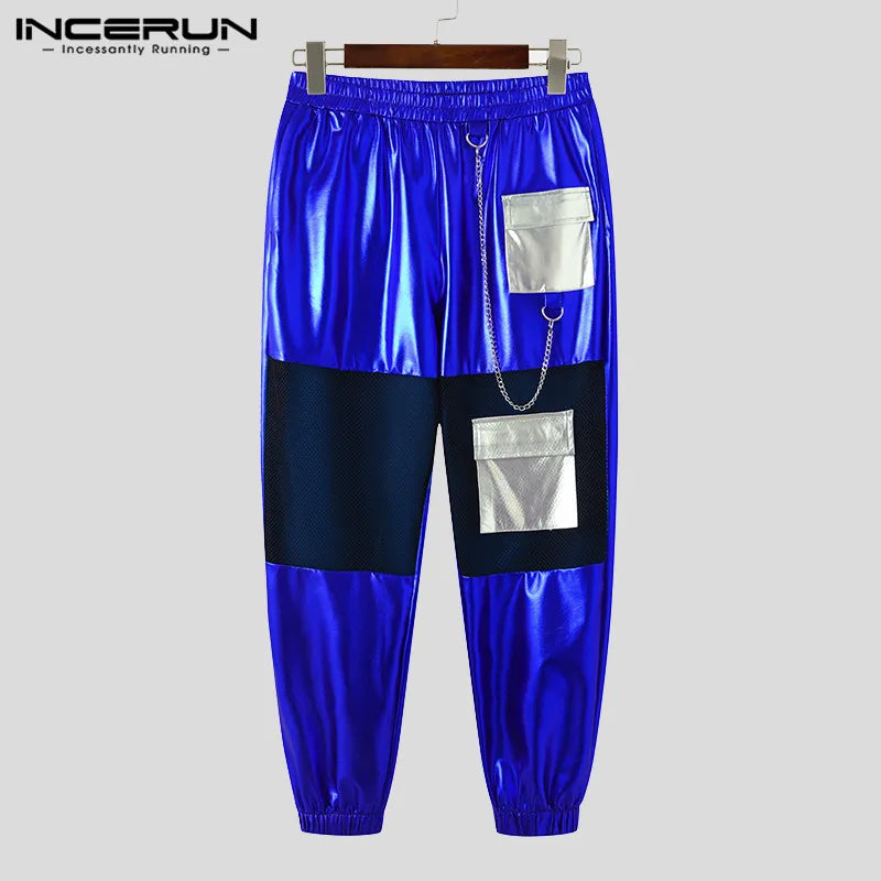 2023 Fashion Men Pants Patchwork Mesh Transparent Elastic Waist Trousers Men Joggers Streetwear Personality Pantalon INCERUN 7