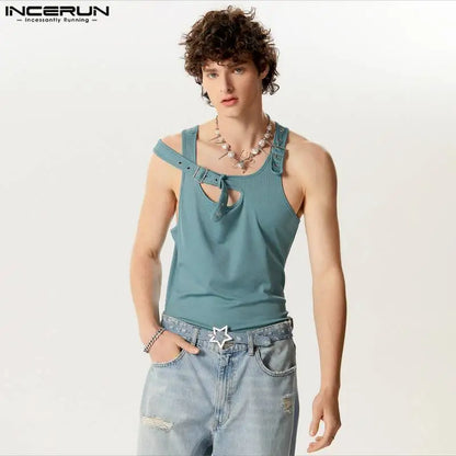 Fashion Casual Style Tops INCERUN 2024 New Mens Fashion Deconstruction Design Vests Streetwear Solid Knitted Pit Tank Tops S-5XL