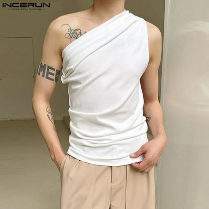 INCERUN Tops 2024 Korean Style Fashion Men Deconstruction Design Vests Summer Casual Streetwear Solid Sleeveless Tank Tops S-5XL