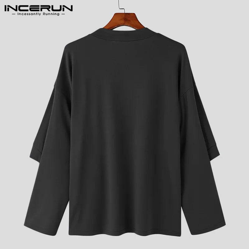 Handsome Well Fitting Tops INCERUN Mens Sleeve Dual Wear Design T-Shirts Casual Streetwear Male Solid Long Sleeve Camiseta S-5XL