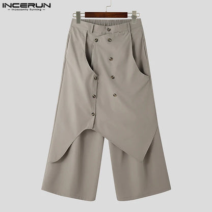 INCERUN 2023 Korean Style Men's Trousers Retro Irregular Design Long Pants Casual Male Solid All-match Wide Leg Pantalons S-5XL