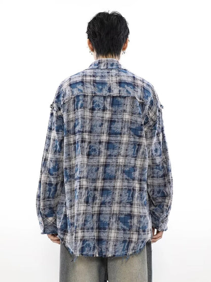 HOUZHOU Harajuku Plaid Shirts Coat Men Oversize Long Sleeve Men's Checkered Cardigan Blouses Male Japanese Streetwear Hip Hop