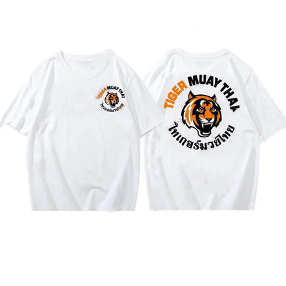 2023 Tiger Muay Thai Kick Boxing T-Shirt Summer MDE Short Pure Cotton Loose Sleeve O-Neck Men  Tees Tops Harajuku Streetwear