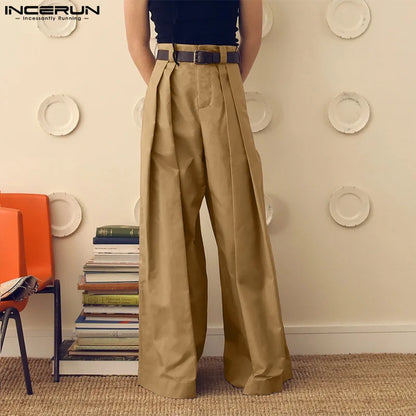 INCERUN 2024 American Style Trousers Fashion Men Loose High Waisted Design Pant Casual Streetwear Hot Sale Solid Pantalons S-5XL