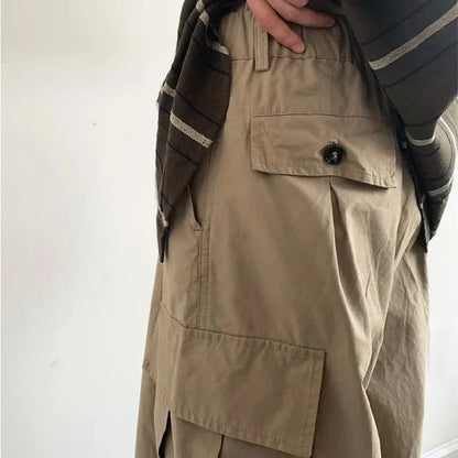 HOUZHOU Japanese Wide Leg Cargo Pants Men Vintage Oversize Cargo Trousers Male Loose Casual Streetwear Hip Hop Pocket Autumn