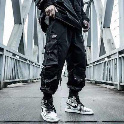 HOUZHOU Schwarze Cargohose für Herren, Jogger, Hip Hop, Techwear-Hose, Hippie-Cargohose für Herren, Streetwear, Übergröße, Taschen, Übergröße