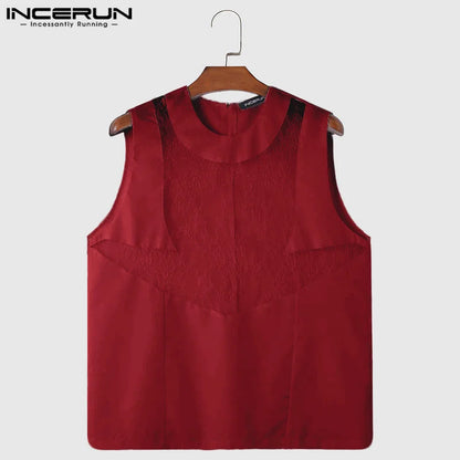 Sexy Stylish Style Tops INCERUN Men Perspective Flower Lace Patchwork Vests Casual Clubwear Thin Sleeveless Tank Tops S-5XL 2024