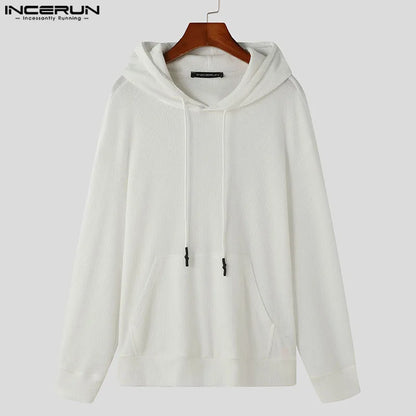 Stylish All-match Tops INCERUN Mens Hoodies Street Loose Striped Hoodies Autumn Winter Drawstring Long Sleeved Sweatshirt S-5XL