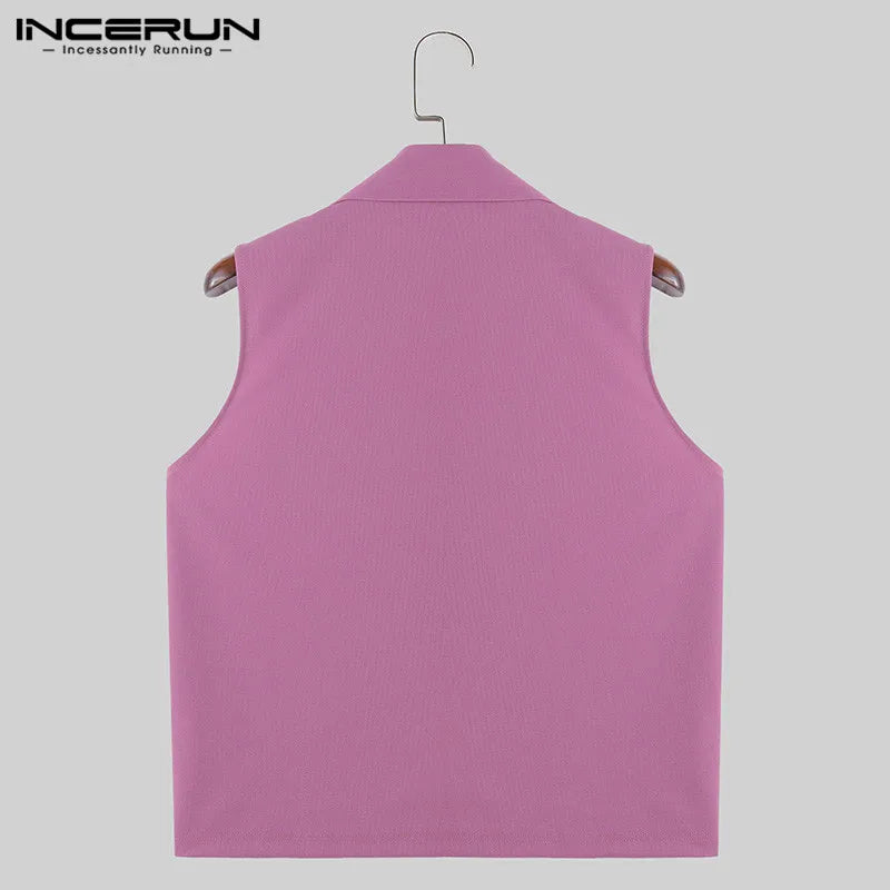 INCERUN Tops 2024 American Style Stylish New Men's Solid Casual Waistcoats Fashion Streetwear Personality Sleeveless Vests S-5XL