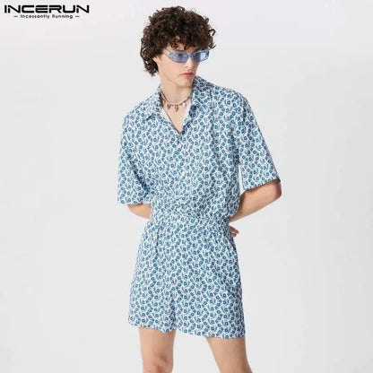 INCERUN 2024 American Style Shorts Handsome Men's Casual Streetwear Print Shorts Summer Male Hot Sale Short Sleeved Shorts S-5XL