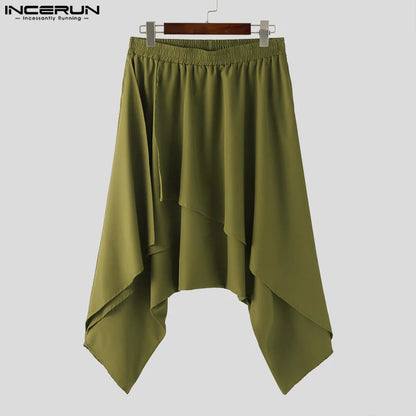 INCERUN 2024 Pantalons de style coréen pour hommes Conception à plusieurs niveaux Pantalon à entrejambe large Pantalon décontracté pour hommes Pantalon solide irrégulier ample S-5XL