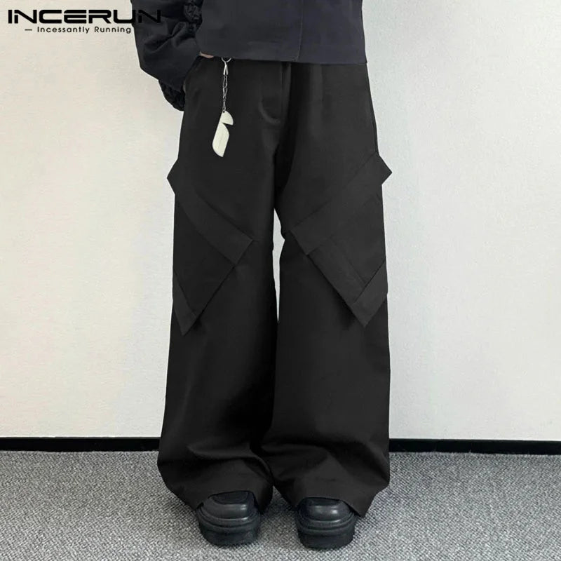 INCERUN 2024 Korean Style Trousers Men Casual Pocket Design Long Pants Stylish Well Fitting Male Solid All-match Pantalons S-5XL