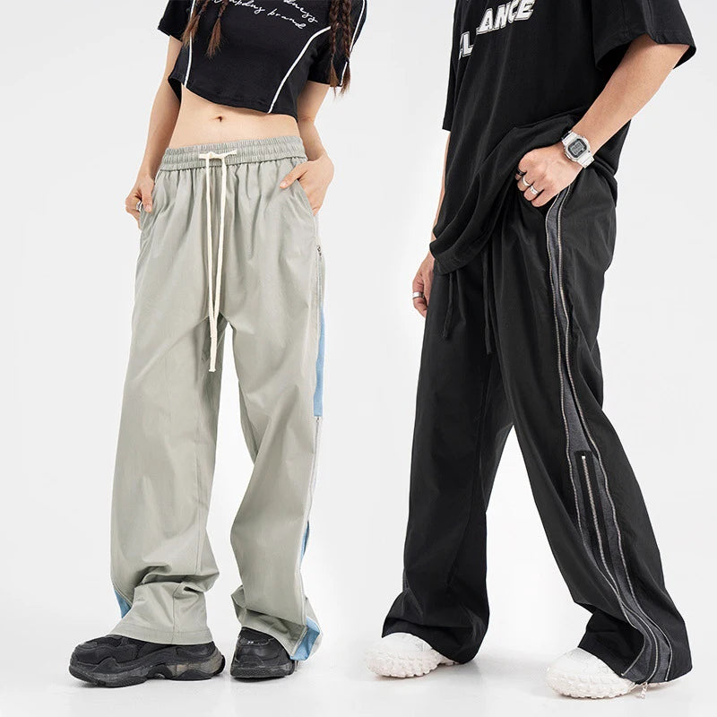 HOUZHOU Baggy Sweatpants Men Wide Leg Pants Sports Tracksuit Zipper Slit Oversize Joggers Trousers Male Casual Streetwear