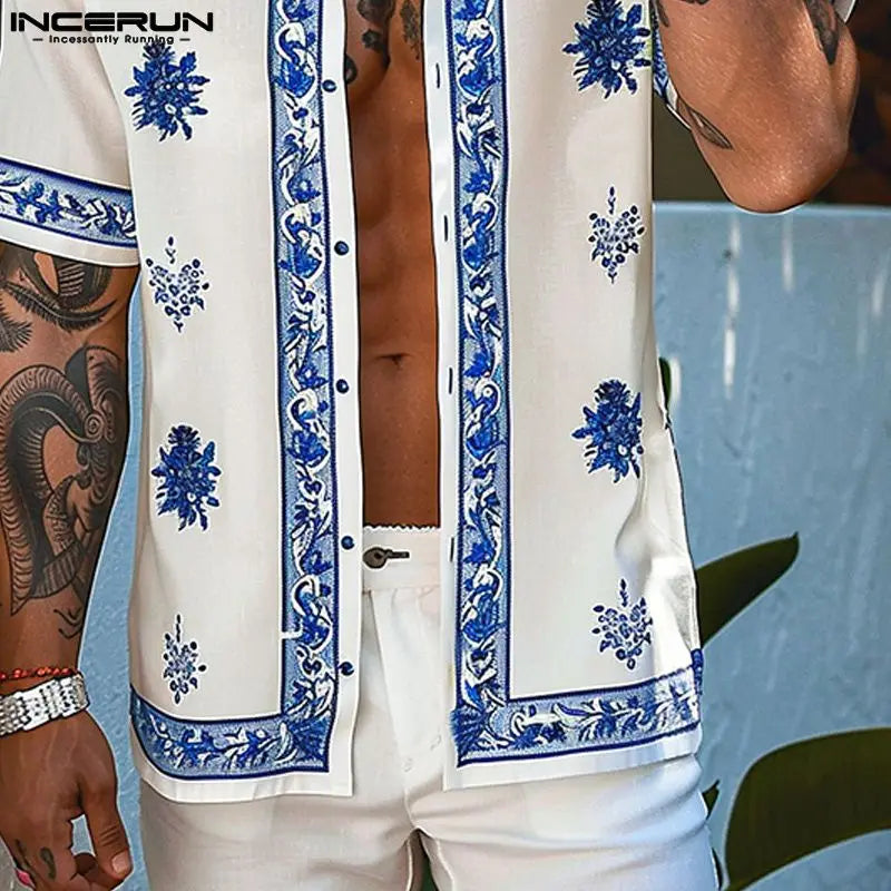 INCERUN Tops 2024 American Style New Men's Summer Fashion Vacation Style Shirts Handsome Male Simple Short Sleeved Blouse S-5XL