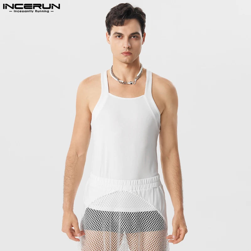 2023 männer Tank Tops Einfarbig Oansatz Ärmelloses Mode Westen Männer Sommer Streetwear Skinny Casual Männer Kleidung S-5XL INCERUN