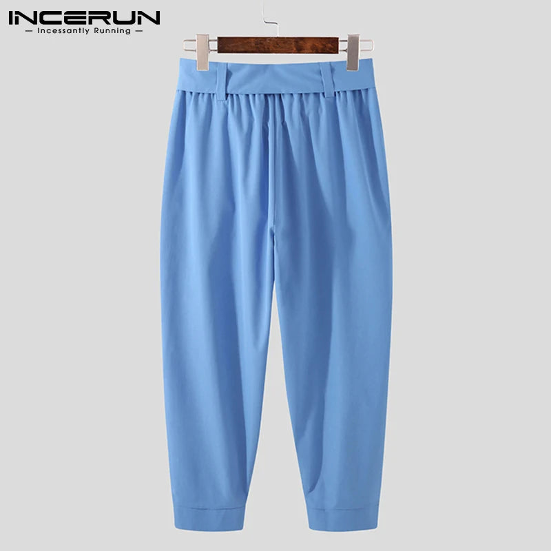 INCERUN 2021 Nouveaux Pantalons De Couleur Unie À La Mode Pour Hommes Cordon De Serrage Pantalon Sarouel De Loisirs Pantalons Chinomen Amples À Jambes Larges Pantalons S-5XL