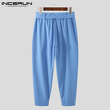 INCERUN 2021 New Mens Fashion Solid Color Pants Drawstring  Leisure Harem Trouser Chinomen's Loose Wide Leg Pants Trousers S-5XL