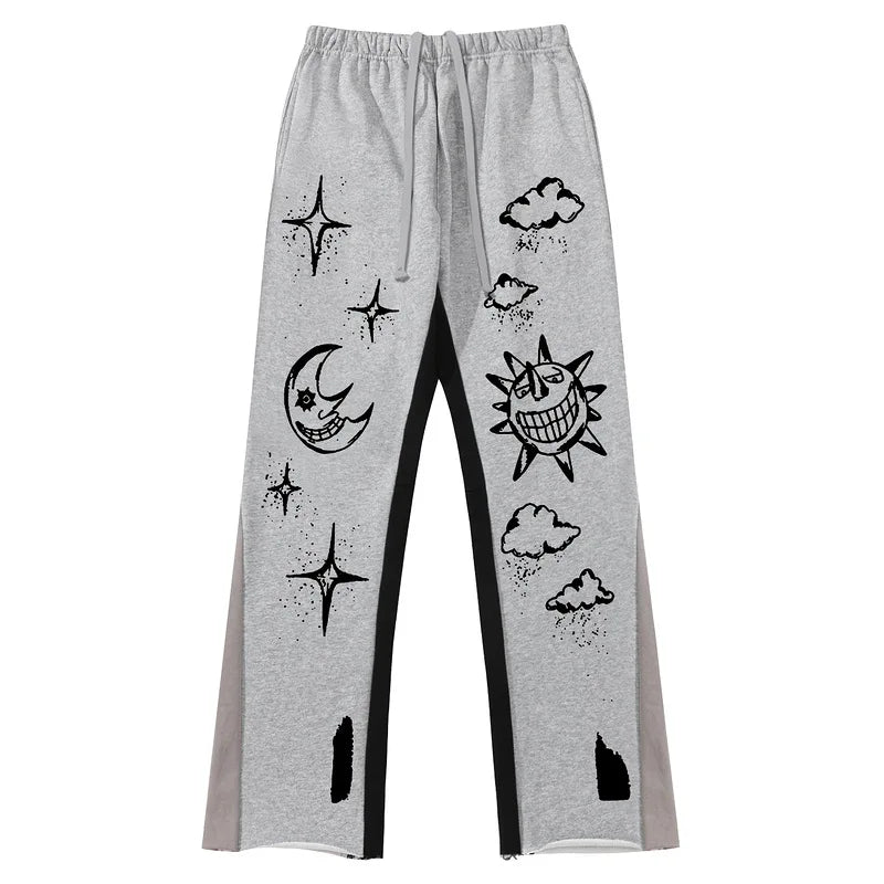 HOUZHOU Harajuku Casual Pants with Print Men Sweatpants Patchwork Loose Black Wide Leg Trousers Male Streetwear Hip Hop