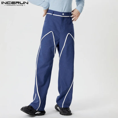 INCERUN 2024 American Style Pantalons Stylish Men's Deconstruction Design Splicing Line Pant Leisure Straight Leg Trousers S-5XL