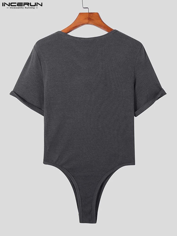 INCERUN Sommer-Strampler Sexy Casual Men Kurzarm-Overall Einfarbig Bequeme Unterwäsche Lässig Stilvoller männlicher Bodysuit S-5XL