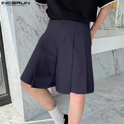 2024 Men Casual Shorts Solid Color Pleated Loose Summer Wide Leg Shorts Men Streetwear Fashion Leisure Men Bottoms S-5XL INCERUN