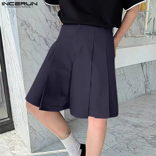 2024 Men Casual Shorts Solid Color Pleated Loose Summer Wide Leg Shorts Men Streetwear Fashion Leisure Men Bottoms S-5XL INCERUN