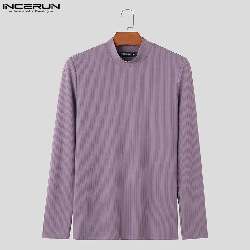 INCERUN Tops 2023 Korean Style New Mens All-match Simple Knitting T-shirts Casual Fashion Male Solid Long Sleeved Camiseta S-5XL