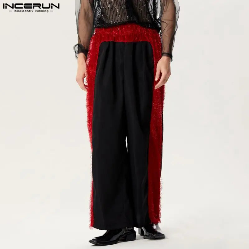 INCERUN 2024 Pantalons de style américain pour hommes Glands Splicing Design Pantalons longs Casual Streetwear Homme Couleur unie Pantalons S-5XL