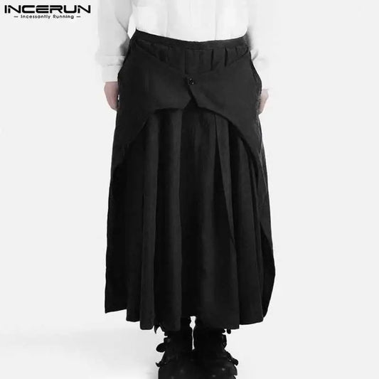 INCERUN 2024 Hosen im koreanischen Stil Neue Herren-Plissee-lange Hosen Casual Streetwear Wide Leg Schultergurt Pantalons S-5XL