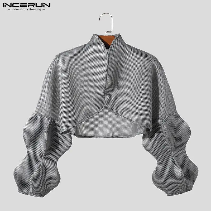 INCERUN Tops 2023 American Style Sexy Men's Cropped Mesh Design Suit Coats Fashion Bubble Sleeves Loose Silhouette Blazer S-5XL