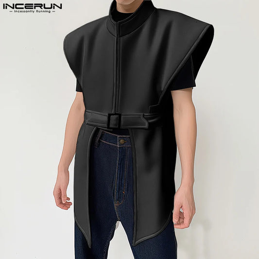 Men Irregular Vests Stand Collar Sleeveless Fashion Male Waistcoats 2024 Streetwear Solid Personality Casual Vests S-5XL INCERUN