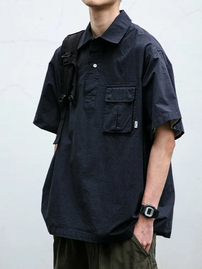 HOUZHOU Techwear Cargo Shirts Men Short Sleeve Top Men's Clothing Casual Darkwear Summer Japanese Streetwear Hip Hop Harajuku