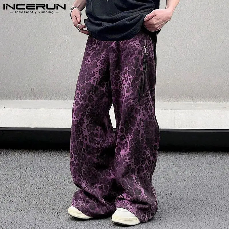 INCERUN 2024 Hose im koreanischen Stil, stilvolle Herrenhose mit Leopardenmuster, lässig, gut sitzende Pantalons für männliche Persönlichkeit, S-5XL